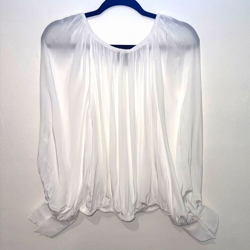 J.Crew Collection White Gathered Long Sleeve Blouse Top M - Picture 3 of 6
